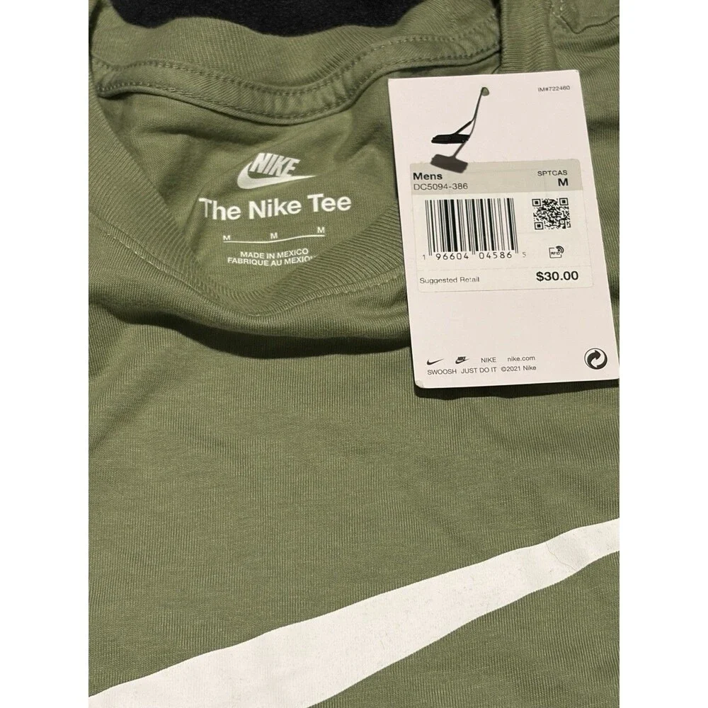 Nike Men’s M Olive Green Sportswear Big Swoosh Logo T-Shirt NWT DC5094-386